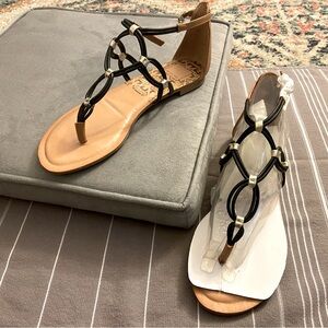 DV by Dolce Vita, T-Strap Sandals, Black w/Gold Leather Details, 8M